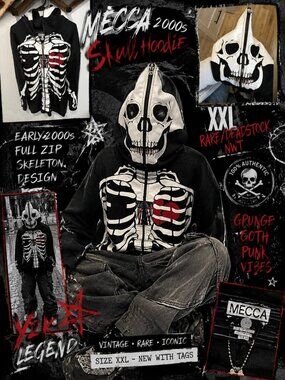 NWT VTG Y2K Mecca Clothing Co Deadstock Skeleton Full Zip Hoodie RARE